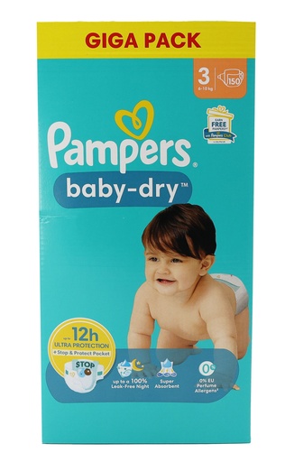 [P0001295] Pampers Baby Dry Windeln 150Stück Size 3 (6-10kg)