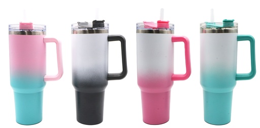 [P0001590] Thermobecher "TO GO" mit Farbverlauf, inkl. Strohhalm, 1200ml, 28x10cm, 4 Designs
