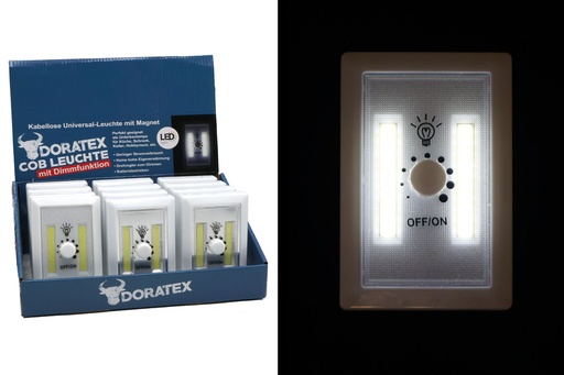 [P0001602] COB LED Lampe mit Drehregler, eckig mit Magnet, 11,5x7,5cm, im Display