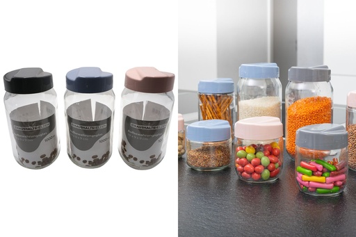 [P0001604] Vorratsglas, 19x9x9cm, 1000ml, 3 Farben