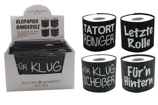 [P0001610] Filz Klopapier Banderole, 4 Designs sortiert