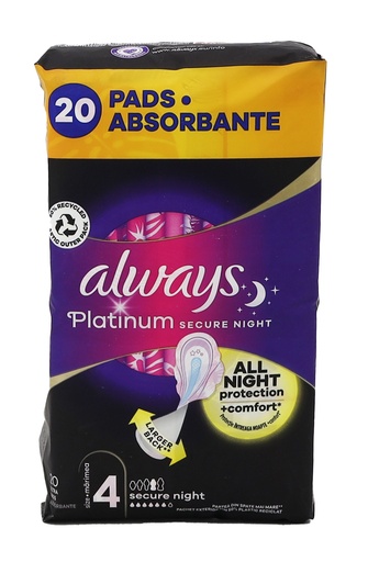 [P0001691] Always Platinum Damenbinden 20 Stück Secure Night Size 4