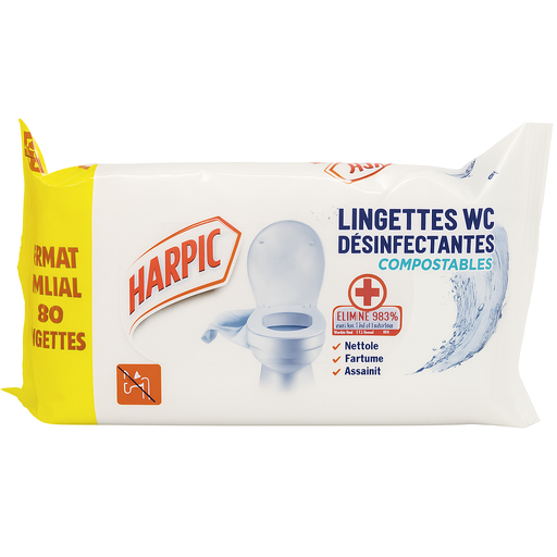 [P0002374] Harpic WC-Reinigungs- und Desinfektionstücher, 80 Stück