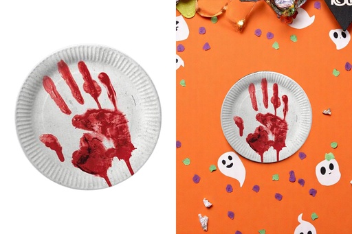 [P0002437] Pappteller Halloween, "Rote Hand", 24cm, 6er Set