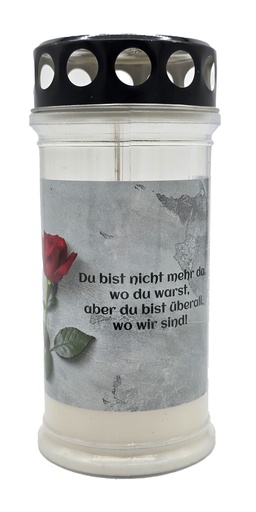 [P0002792] Grabkerze | Erstklassige Qualität | 17cm x 7,5cm mit Motiv | Rose mit Stil & Text
