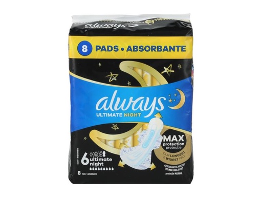 [P0003291] Always Ultra Damenbinden 8Stück Ultimate Night Wings Größe 6