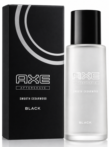AXE Black Smooth Cedarwood Aftershave 100 ml mit schwarzer Verpackung und Glasflasche