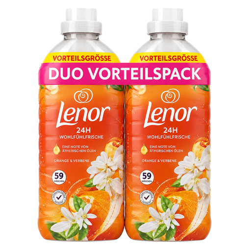 Lenor Weichspüler Orange & Verbene im Doppelpack mit 2 × 1,239 l für insgesamt bis zu 118 Waschgänge