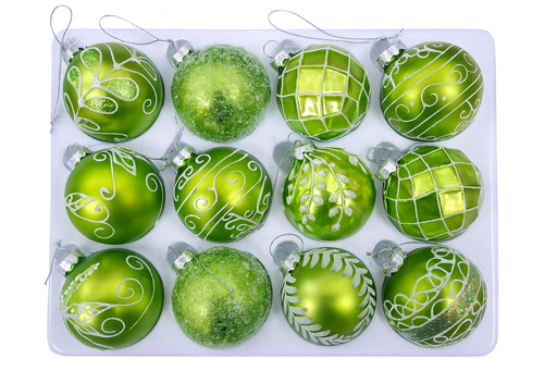 [11393] Weihnachtskugeln Glas "Deluxe" Ø 6cm | 12er SET | Sortiment P | Handegemacht