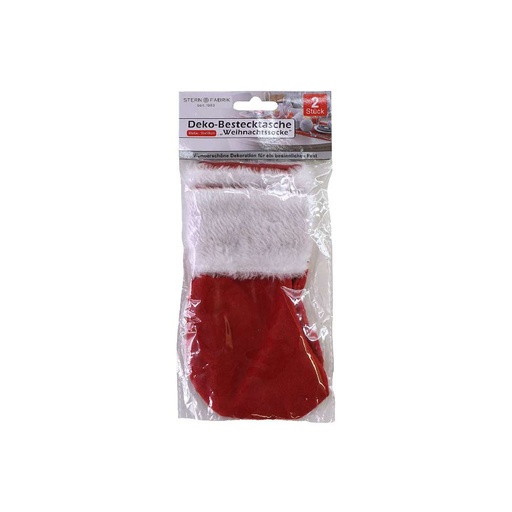[11492] Deko Tisch Bestecktasche Weihnachtssocke 10x18cm, 2er 