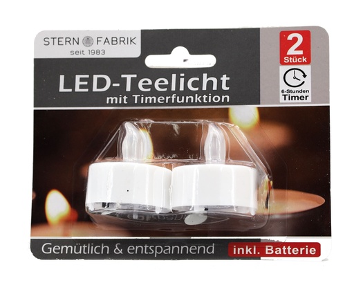 [11357] LED Teelicht 2er mit Timerfunktion inklusive Batterie, warmweiß 