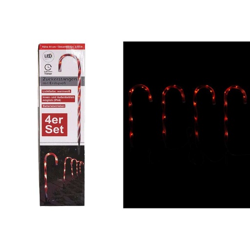 [11349] LED Zuckerstangen 4er mit Stick, 44cm, warmweiß, Outdoor, batteriebetrieben