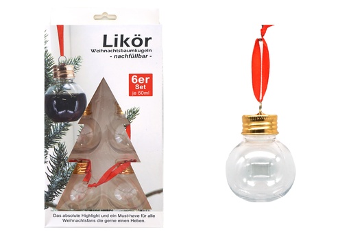 [11409] Likör Weihnachtskugel 6er Set, 50 ml, Kunststoff 