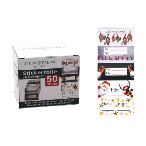 [11509] Weihnachtsdeko Sticker "Stickerrolle", 50 Stk 6,5x3cm 