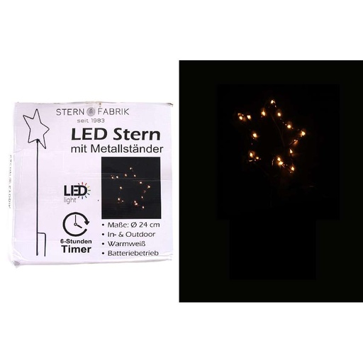 [11415] LED Stick Stern Schwarz, 80cm, warmweiß mit Timer