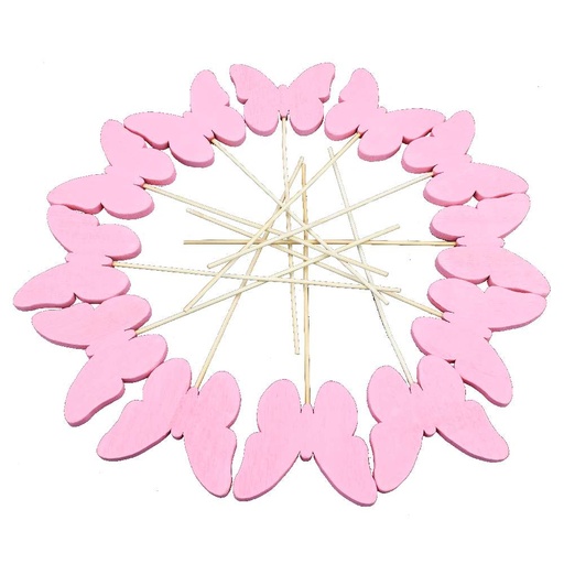 [10111] Schmetterlingstab aus Holz Rosa 20x8cm 12Stück