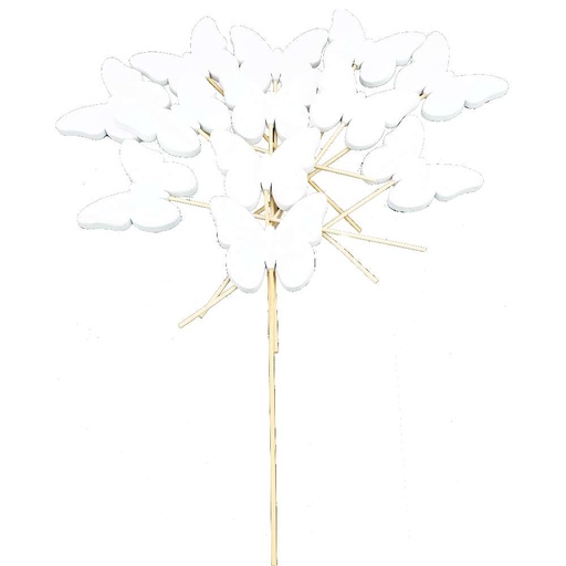 [10101] Schmetterlingstab aus Holz Weiß 20x8cm 12Stück
